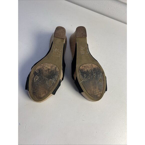 Aldo Women's Brown Wedge Heels Black Fabric Sandals Cross Strap Size 8 - Picture 6 of 8